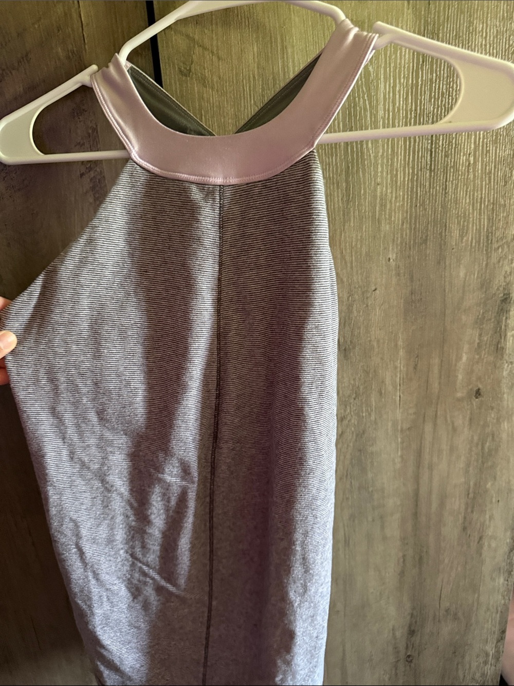 Sleeveless Heathered Gray Tank with Pale Pink Trim halter tank top